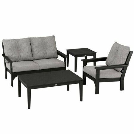 POLYWOOD Vineyard Black / Grey Mist 4-Piece Deep Seating Patio Set with Small Tables 633PWS3B5980